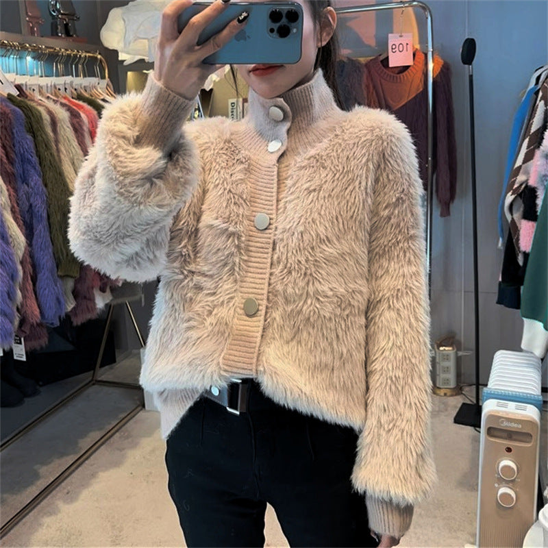 Cardigan confortable pour femmes avec fermeture bouton et col montant Chic & Stil