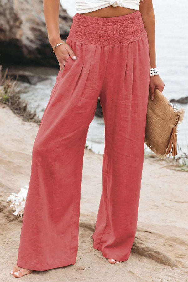 Summer pants for women, loose fit, with elastic waist and tightening details Lune London