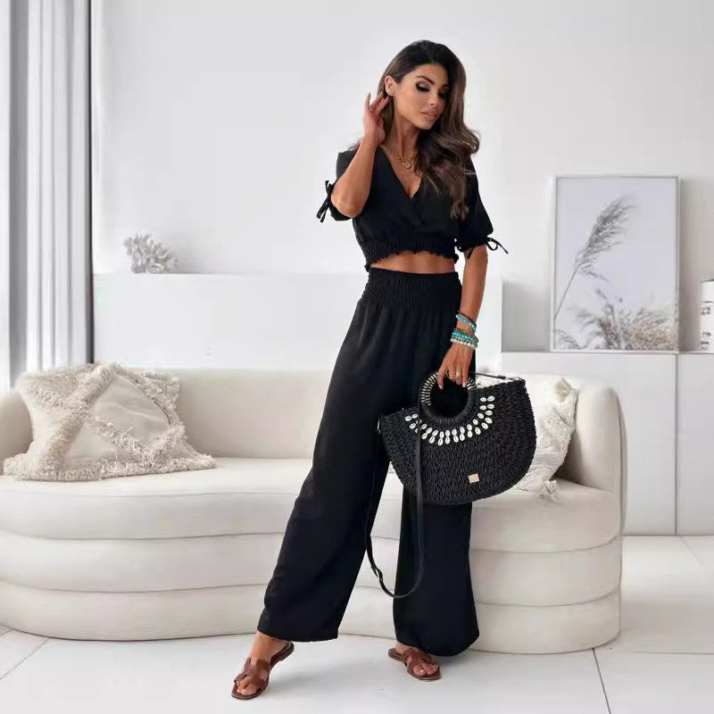 Lune London high-waisted wide-leg cropped lounge set for women
