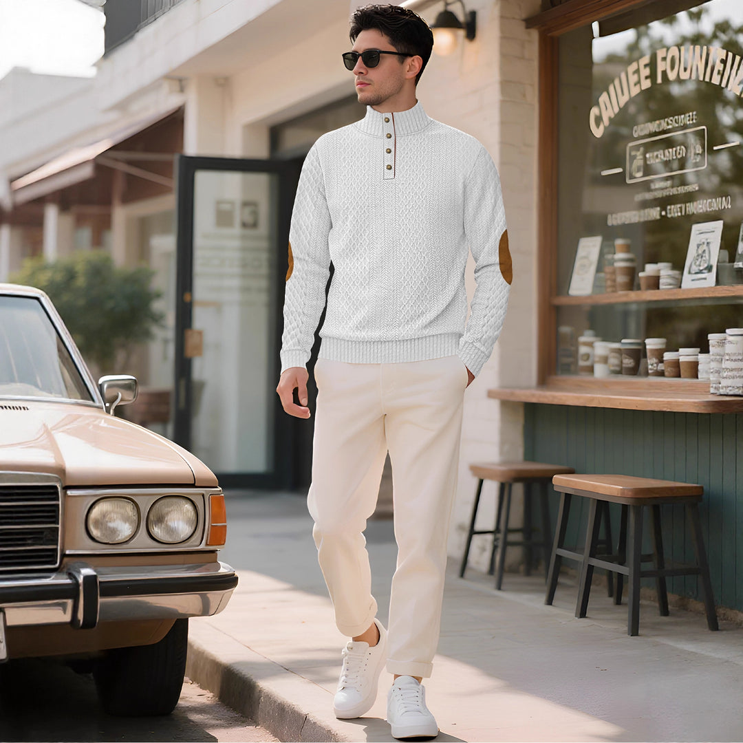 Knit sweater for men with high collar and stylish buttoned cuffs Lune London