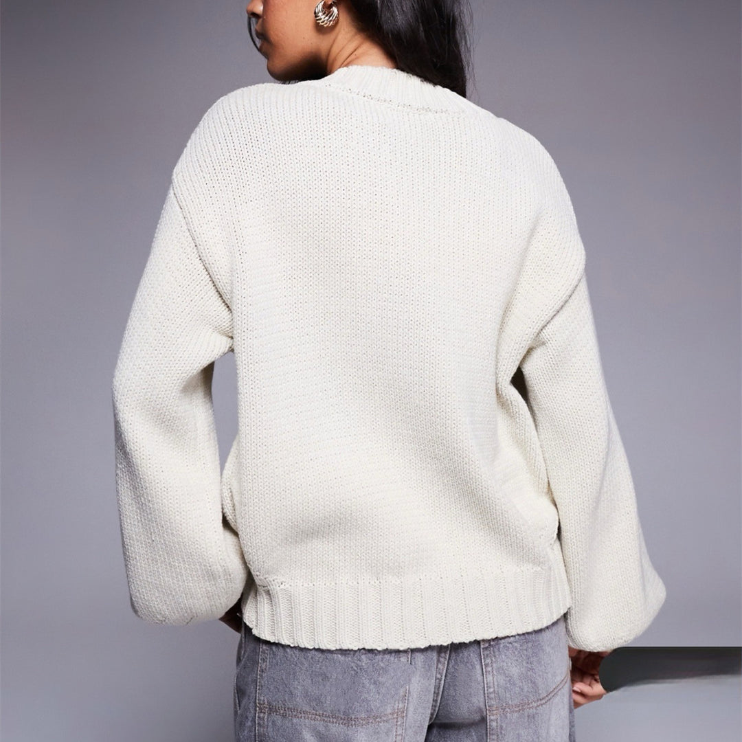 Ladies Fashion Knitted Vest with Puff Sleeves and Lune London Button Details