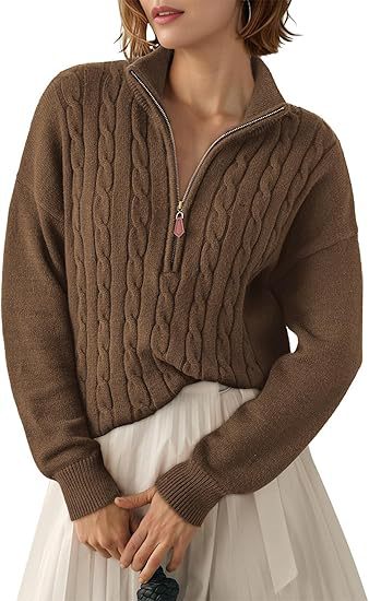 Chunky knit sweater for women with high collar and half-zip Lune London