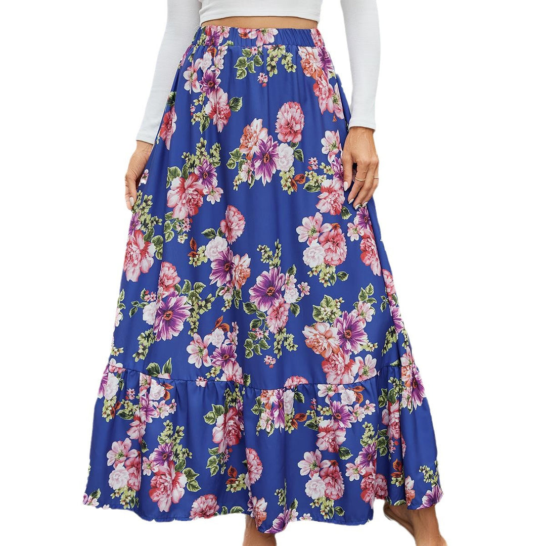 Maxi skirt for ladies with floral ruffle details and an elastic waistband Lune London