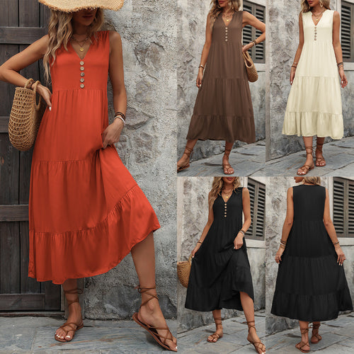 Midi dress for women with V-neck and decorative buttons Chic und Stil
