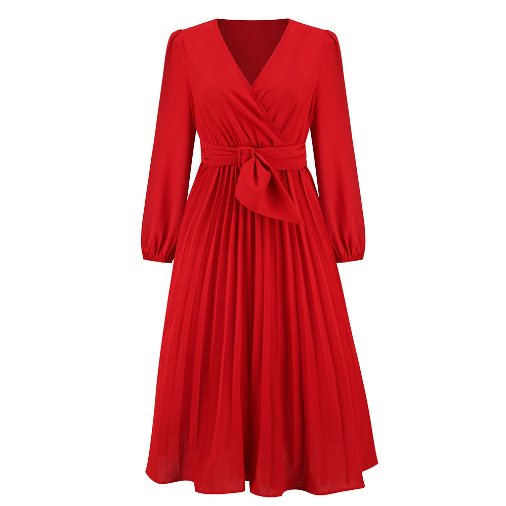 Wrap pleated dress for women with elegant V-neckline and belted waist Lune London