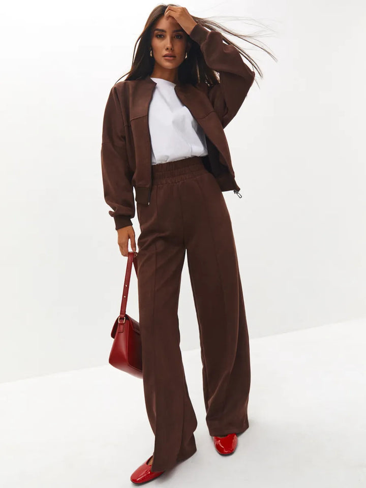 Women's modern leisure set with asymmetric zipper and elastic waistband Chic & Stil