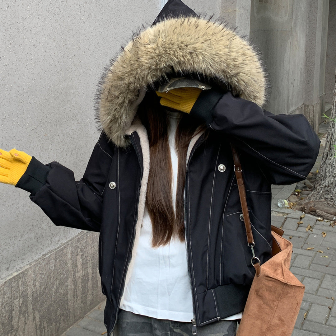 Ladies' winter padded coat with removable faux fur collar and large pockets Lune London