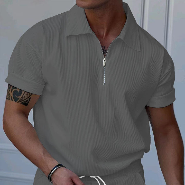 Short sleeve polo shirt for men with zip closure and structured fabric Lune London