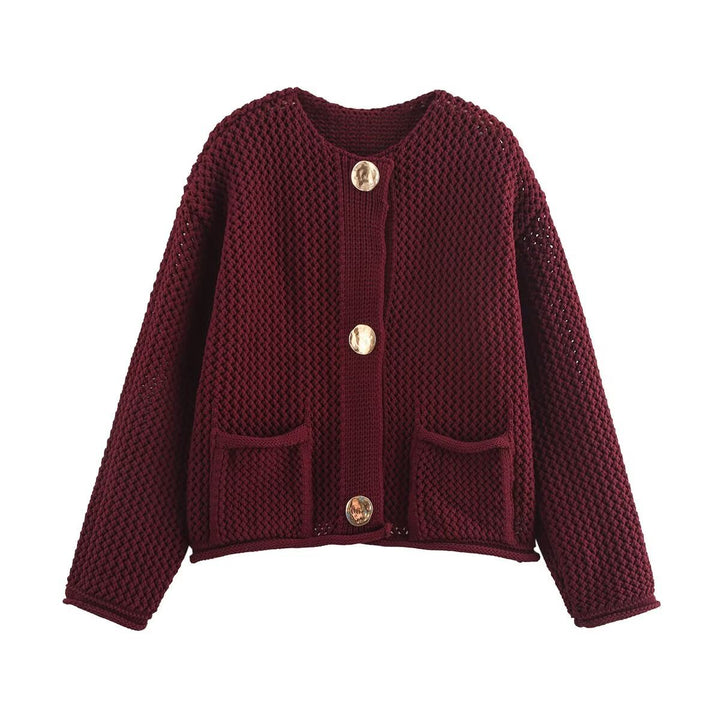 Cardigan pour femmes en tissu texturé avec des boutons métalliques Chic & Stil