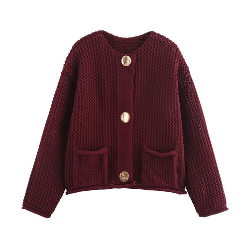 Cardigan pour femmes en tissu texturé avec des boutons métalliques Chic & Stil