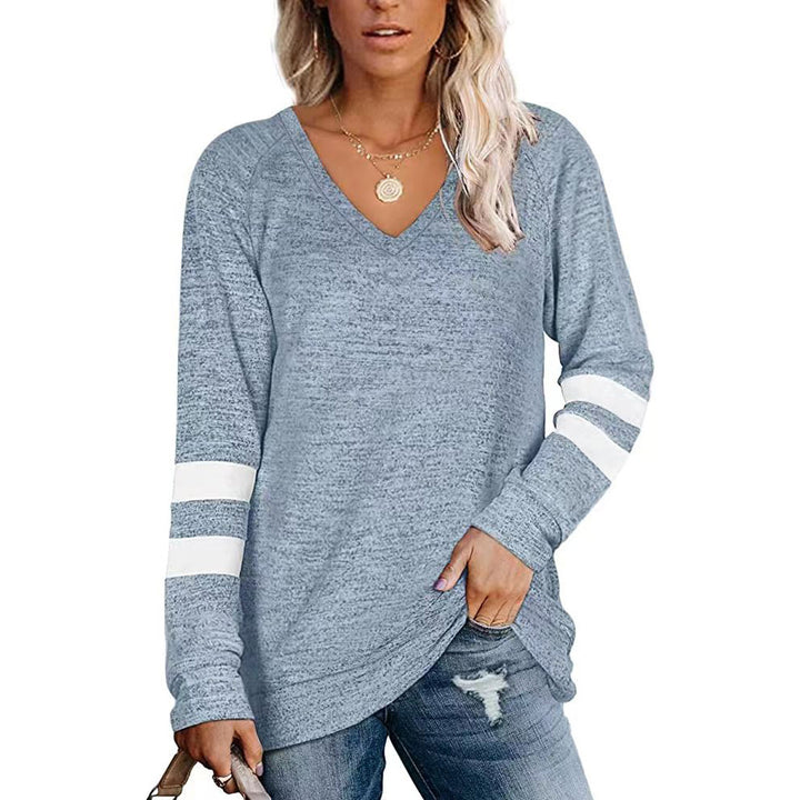 Long Sleeve Sporty T-Shirt for Women with V-Neck and Striped Details Lune London