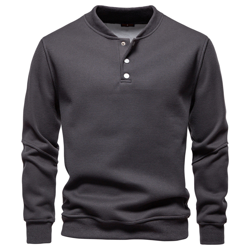 Men's Long Sleeve Pullover with Button Placket and Textured Fabric Lune London