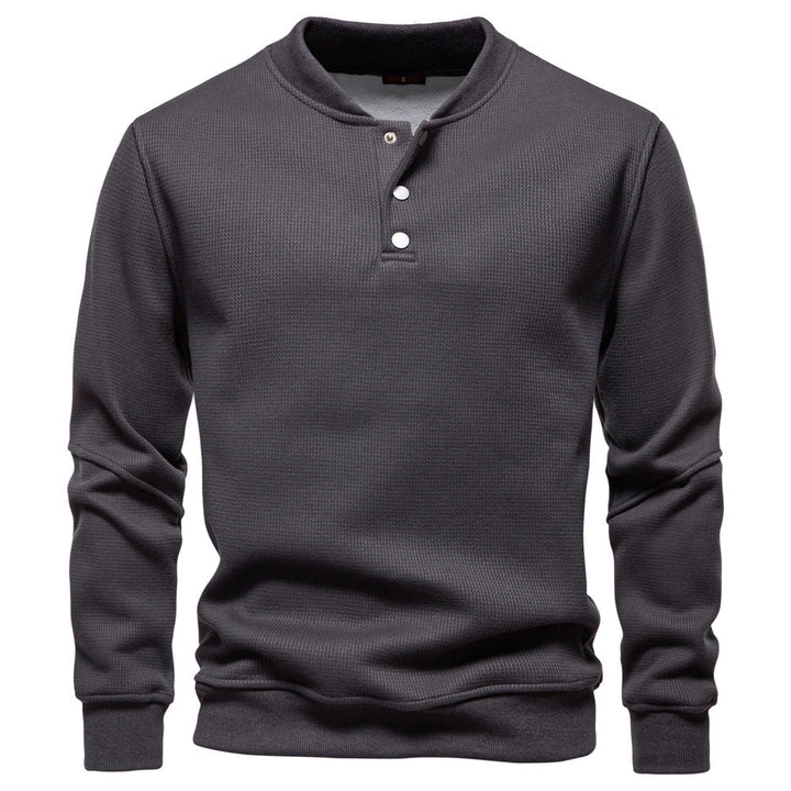 Men's Long Sleeve Pullover with Button Placket and Textured Fabric Lune London