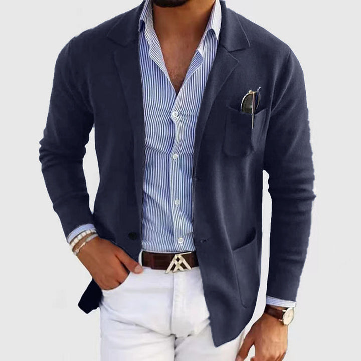 Men's knitted sports jacket with a fine structure and practical pockets Lune London