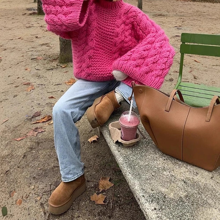 Oversized chunky knit sweater for women with an artistic braided pattern Lune London