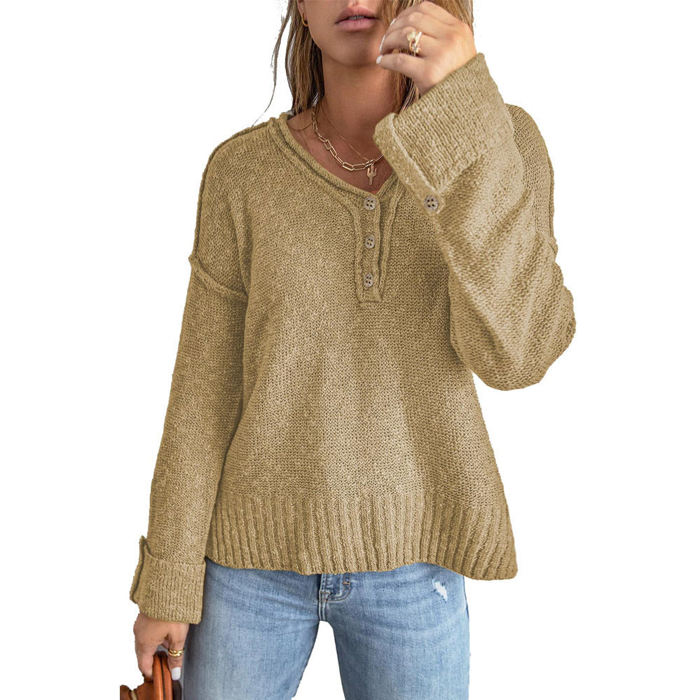 Casual knit pullover for women with button details and dropped shoulders Lune London