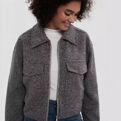 Cropped utility jacket for women with double chest pockets Lune London