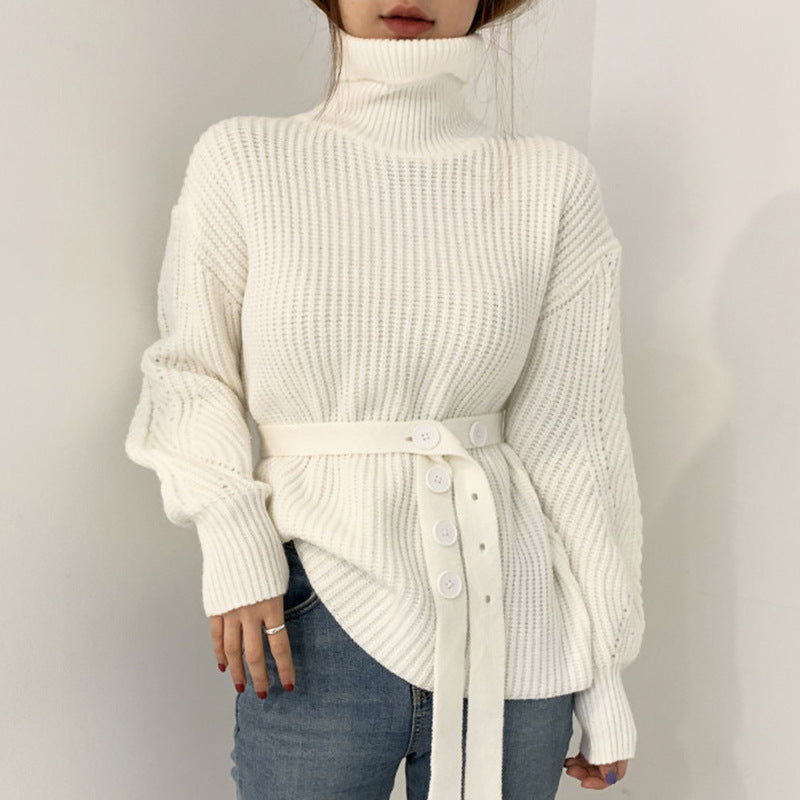 Pull en tricot décontracté pour femmes avec ceinture à la mode Chic & Stil