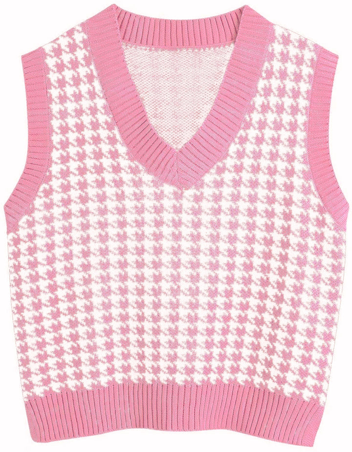 Knit vest for women with a modern checked pattern Lune London