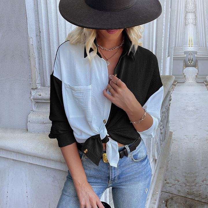 Asymmetrical blouse shirt for women with button placket and chest pocket Lune London