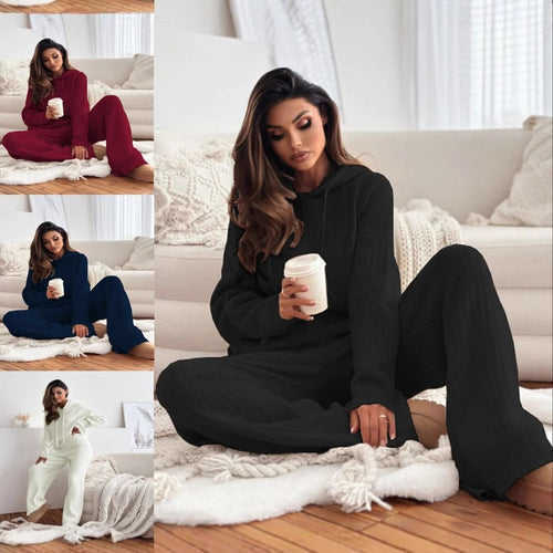 Ladies comfortable knit jumpsuit with hood Lune London