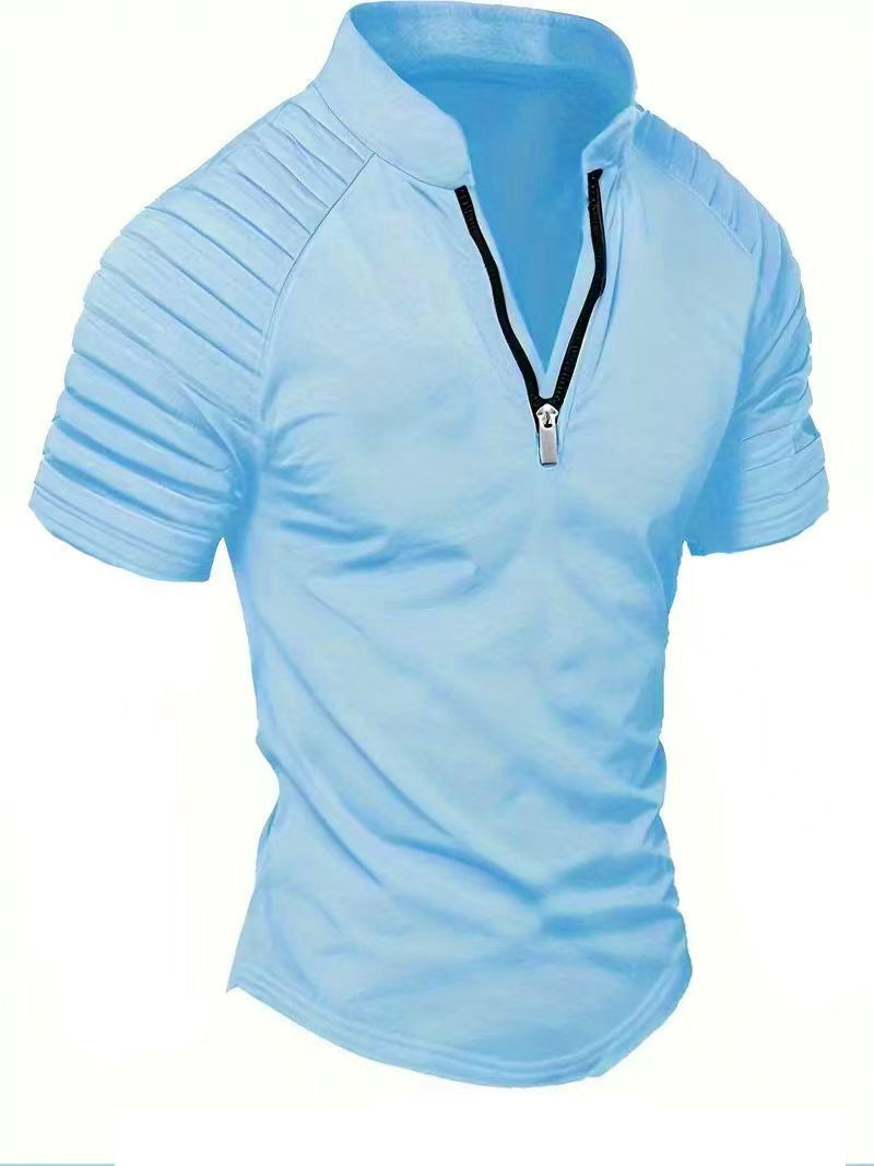 Short Sleeve Sports T-Shirt for Men with Structured Zipper Chic and Style