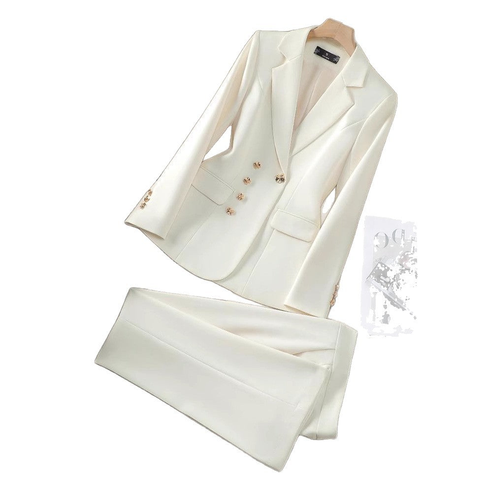 Women's Elegant Blazer and Pants Set with Golden Button Details Lune London