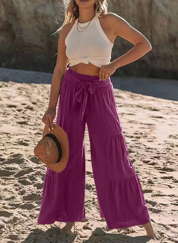 Airy Palazzo Pants for Women with Elastic Waist and Practical Tying Belt Lune London