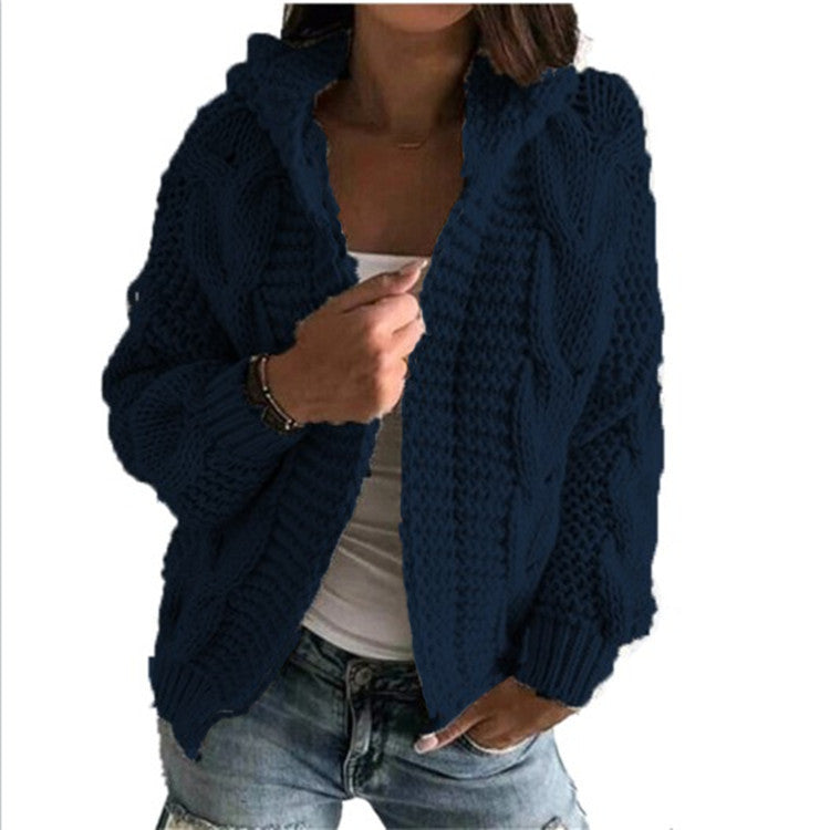 Ladies chunky knit cardigan with open collar and voluminous sleeves Lune London
