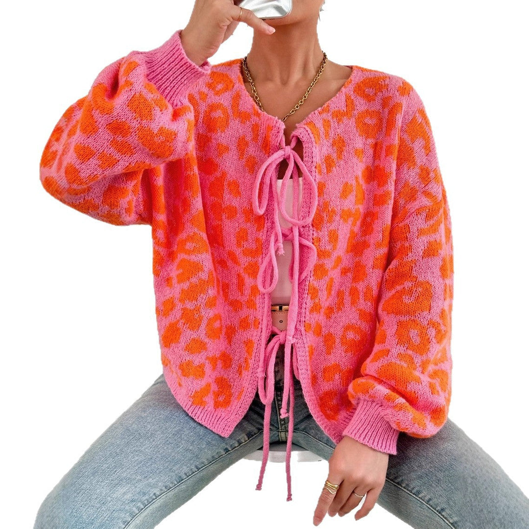 Ladies Cardigan with Unique Leopard Pattern and Adjustable Drawstring Lune London