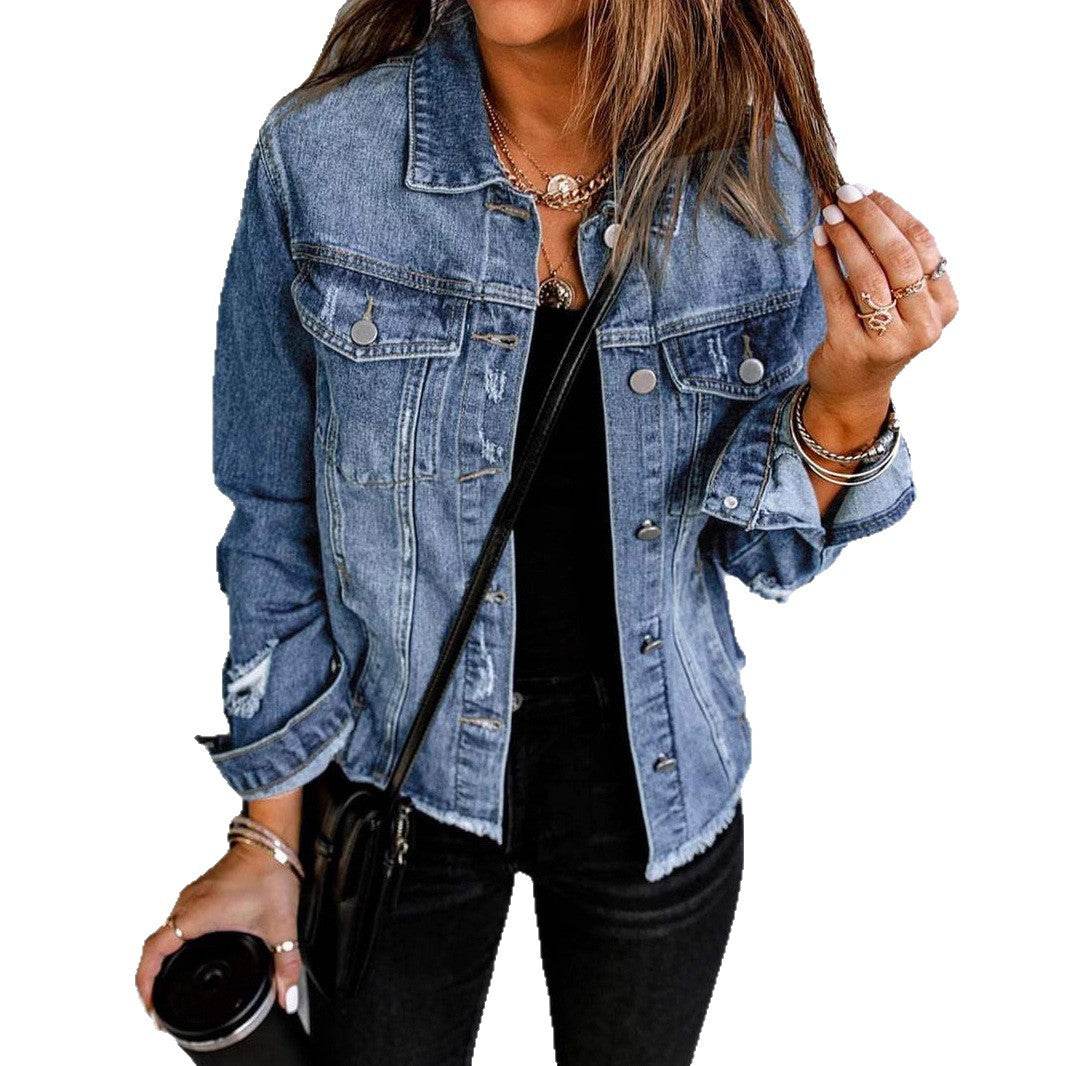 Veste en jean pour femmes au style décontracté avec des détails déchirés et une coupe classique Chic & Stil