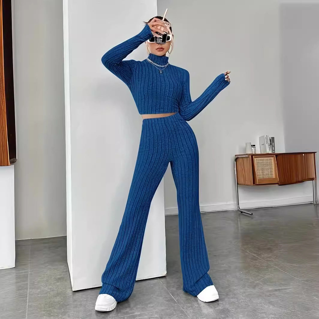 Casual women's clothing in crop-top and flared pants set Lune London