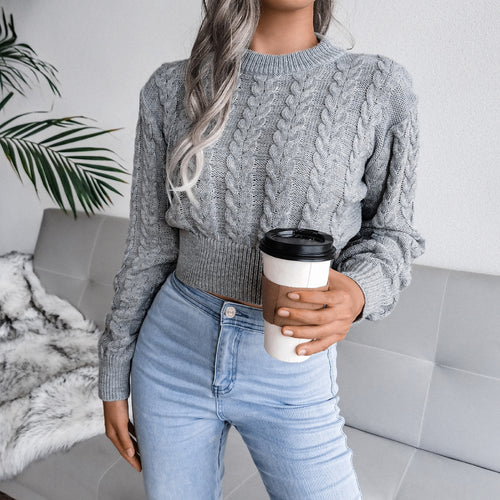 Knitted sweater for women with a cable pattern and fitted cut Lune Londonl
