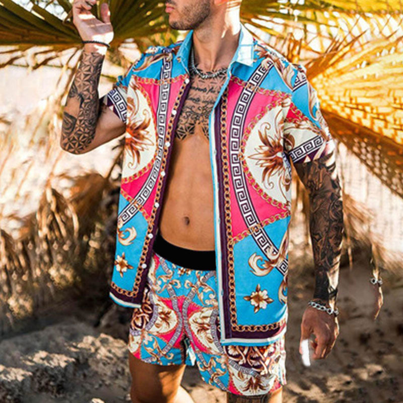 Short sleeve shirt for men with an elaborate baroque design and breathable fabric Lune London