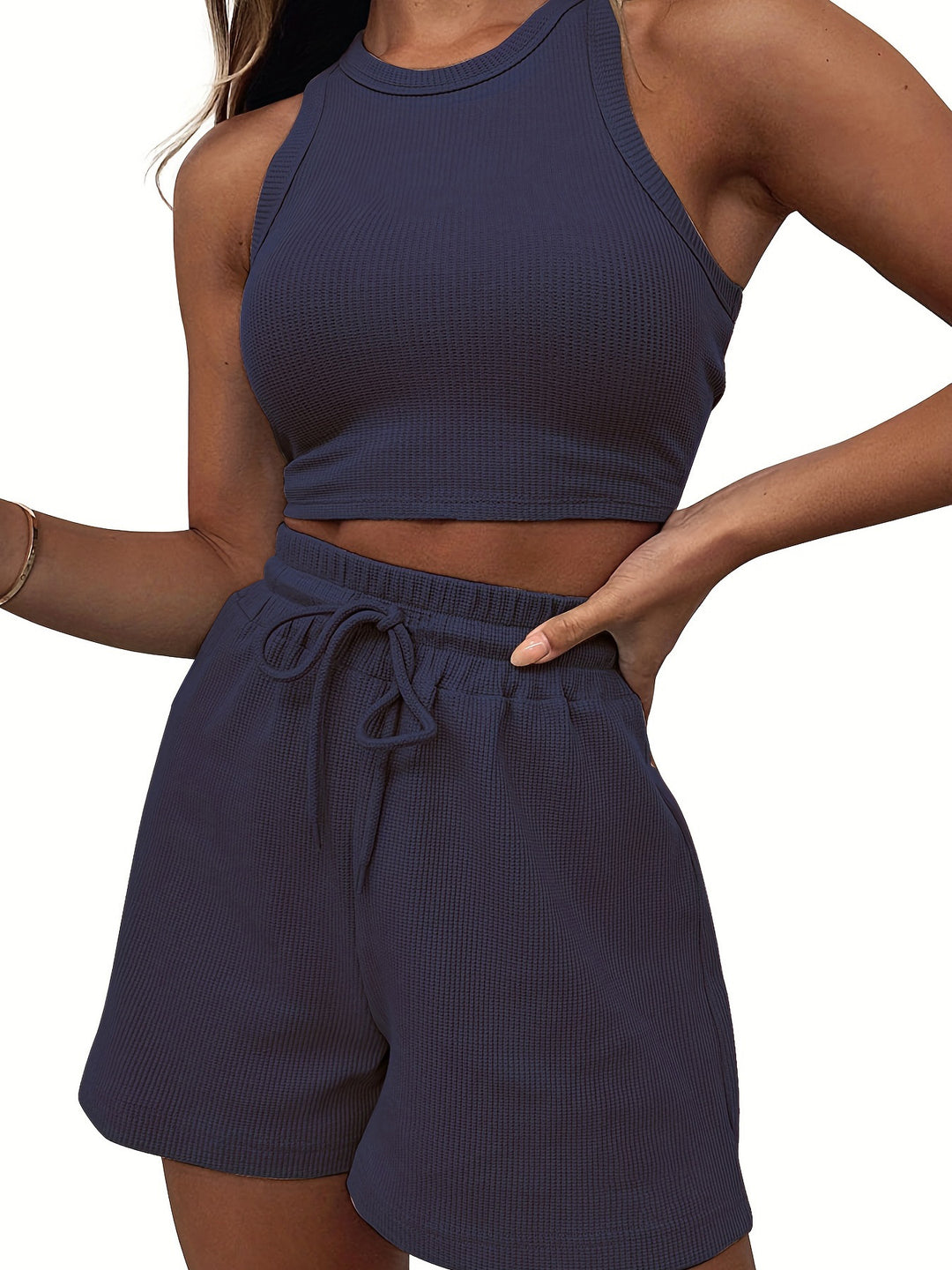 Tenue courte sportive à deux pièces pour femmes avec structure côtelée Lune London