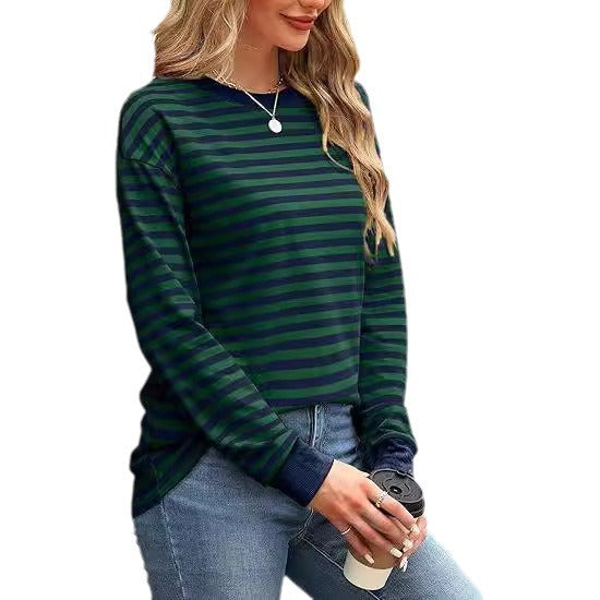 Ladies Casual Striped Sweater with Round Neck Lune London