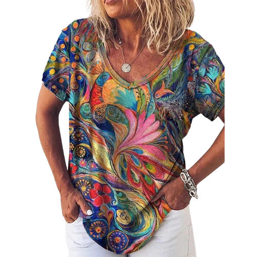 Women V-neck T-shirt with artificial print Lune London