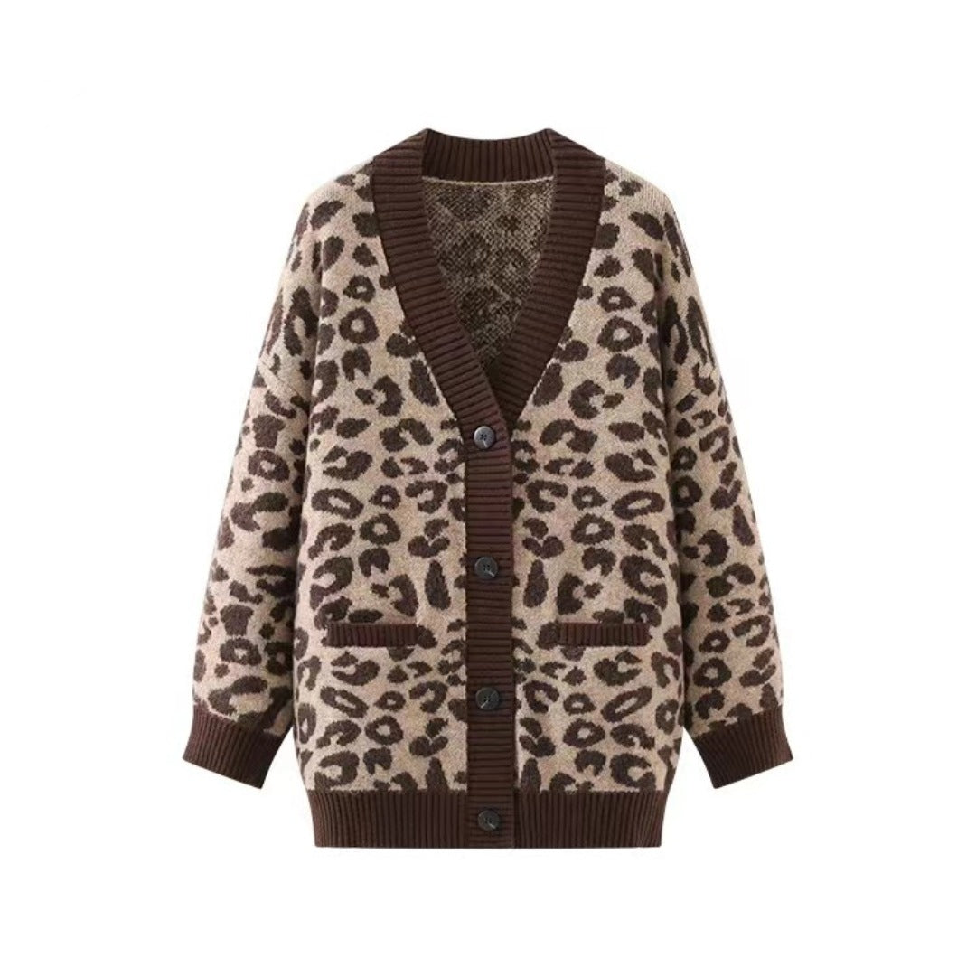 Ladies lightweight knit cardigan with textured leopard pattern Lune London