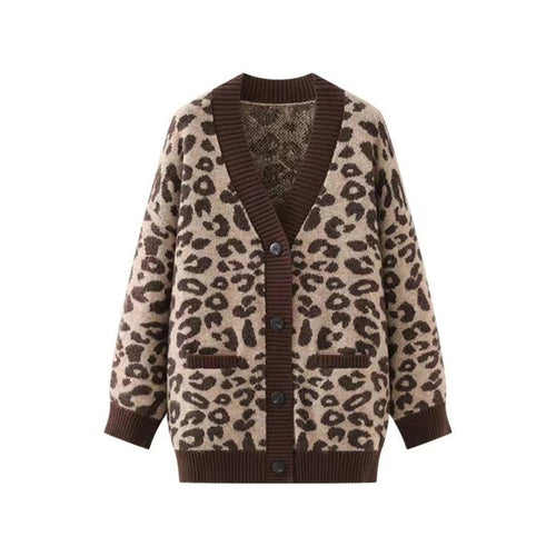 Ladies lightweight knit cardigan with textured leopard pattern Lune London