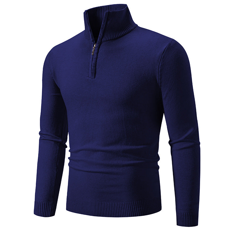 Knitted pullover for men with a modern high collar and a practical zipper Lune London