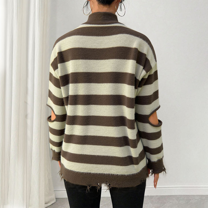 Pull en tricot surdimensionné pour femmes avec fermeture éclair et découpes latérales Chic & Stil