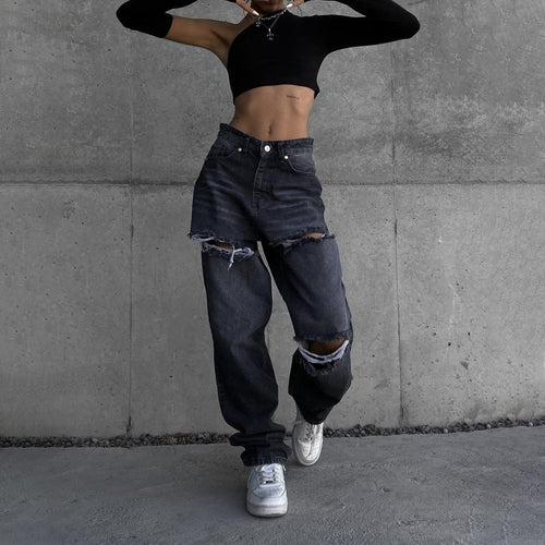 Marlene jeans for women with asymmetrical cut and distressed details Lune London