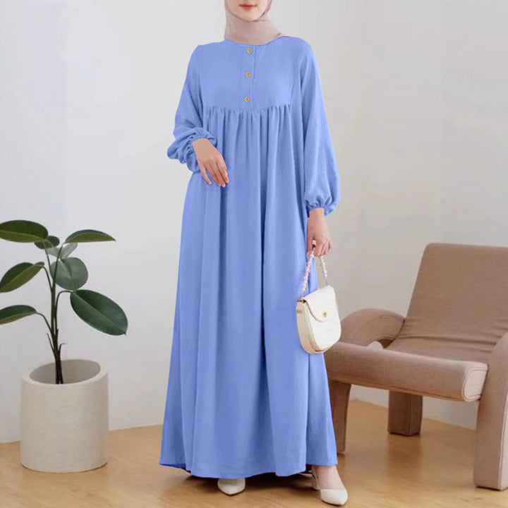 Lightweight maxi dress for women with comfortable buttoning and elegant puff sleeves Lune London