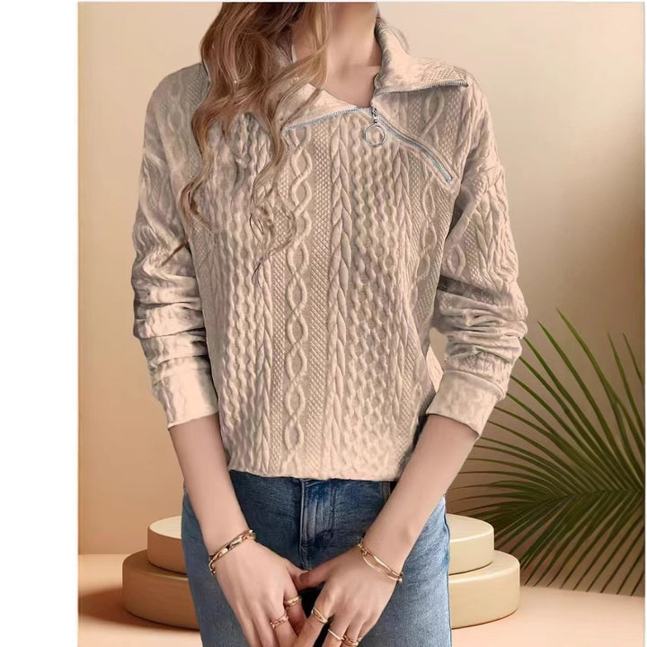Knit sweater for women with half-zip and textured design Lune London