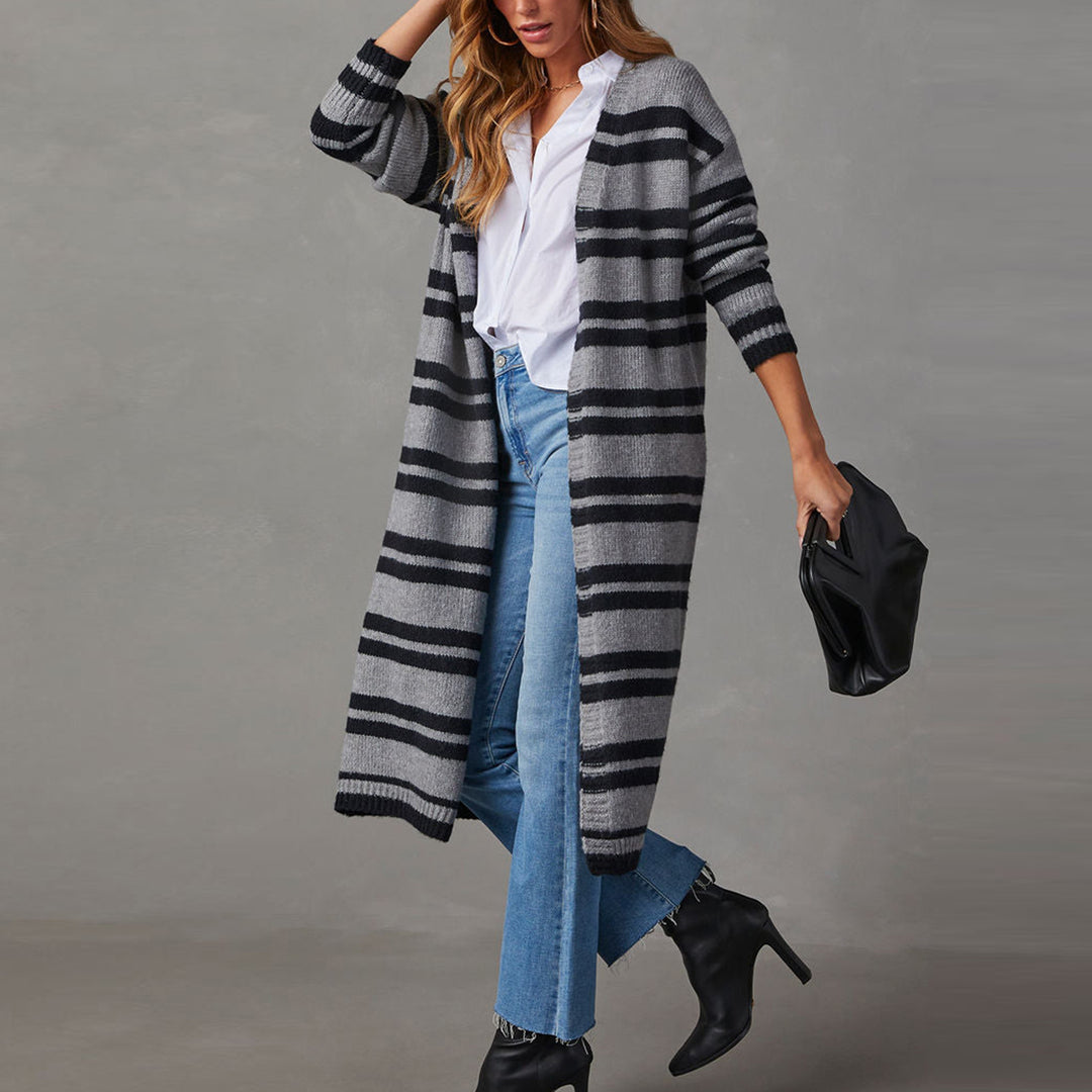 Dame long cardigan à motifs rayés Chic & Stil