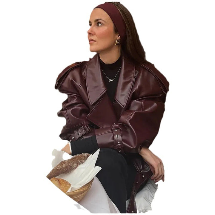 Trendy faux leather jacket for women with an oversized fit and structured shoulders Lune London