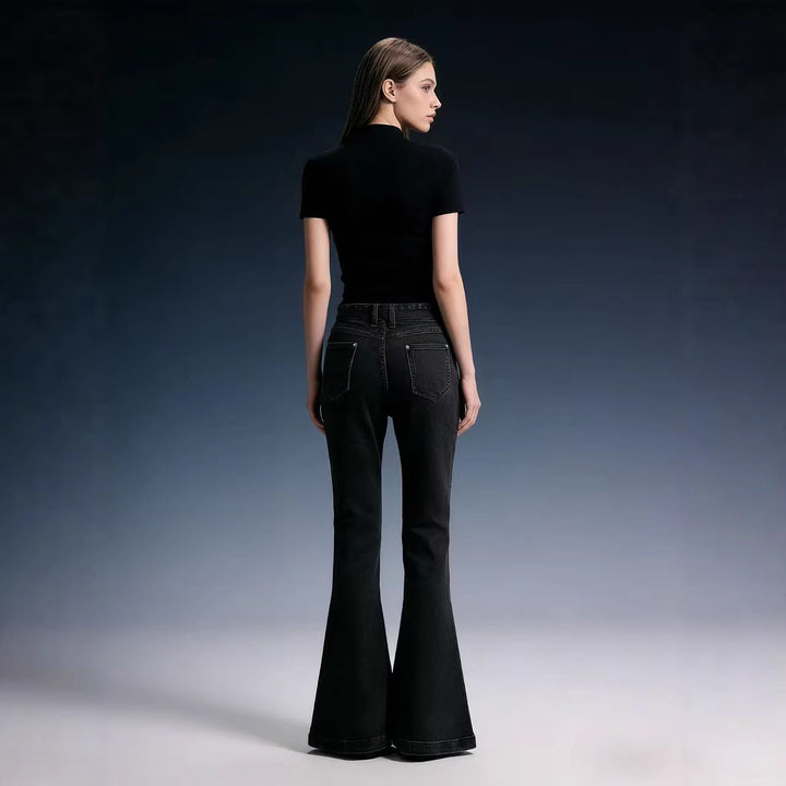 Women's Flared Jeans with Belt and High Waist Lune London
