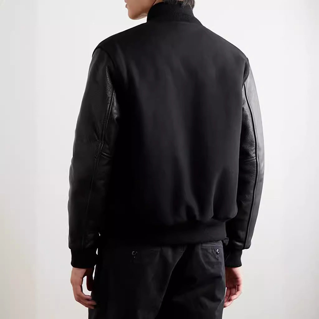 Stylish varsity jacket for men with leather sleeves Lune London