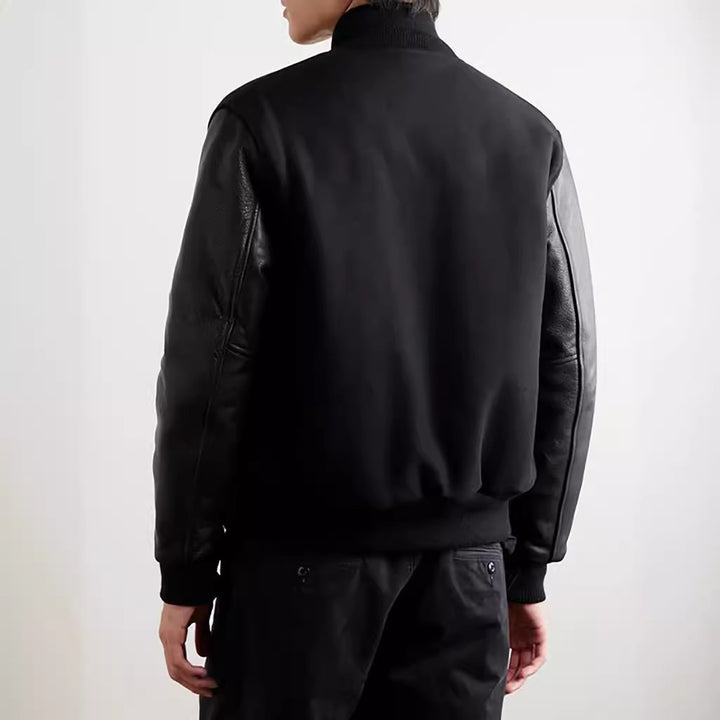 Stylish varsity jacket for men with leather sleeves Lune London