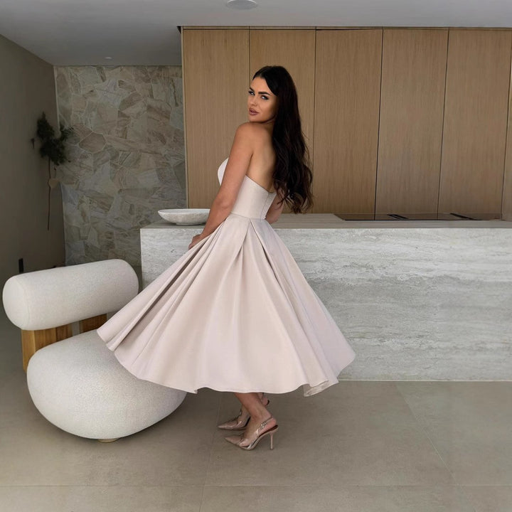 Lune London Strapless Flared Midi Dress